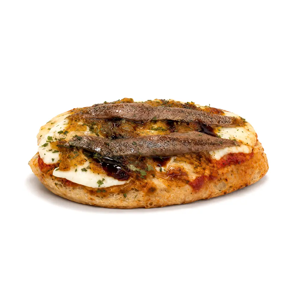 Tosta de anchoa con queso de cabra y salsa de Valumé Catering